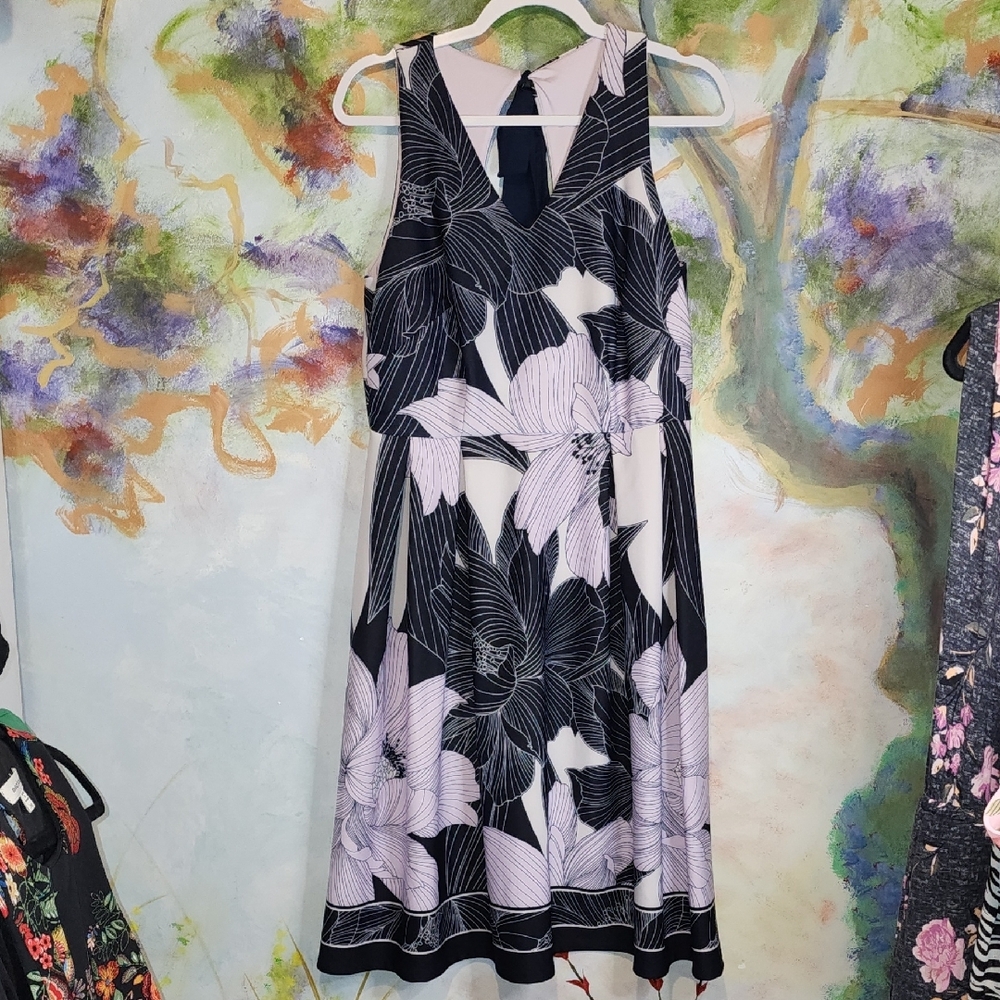 Roz & Ali Navy & Lavender Sleeveless A-Line Midi Dress